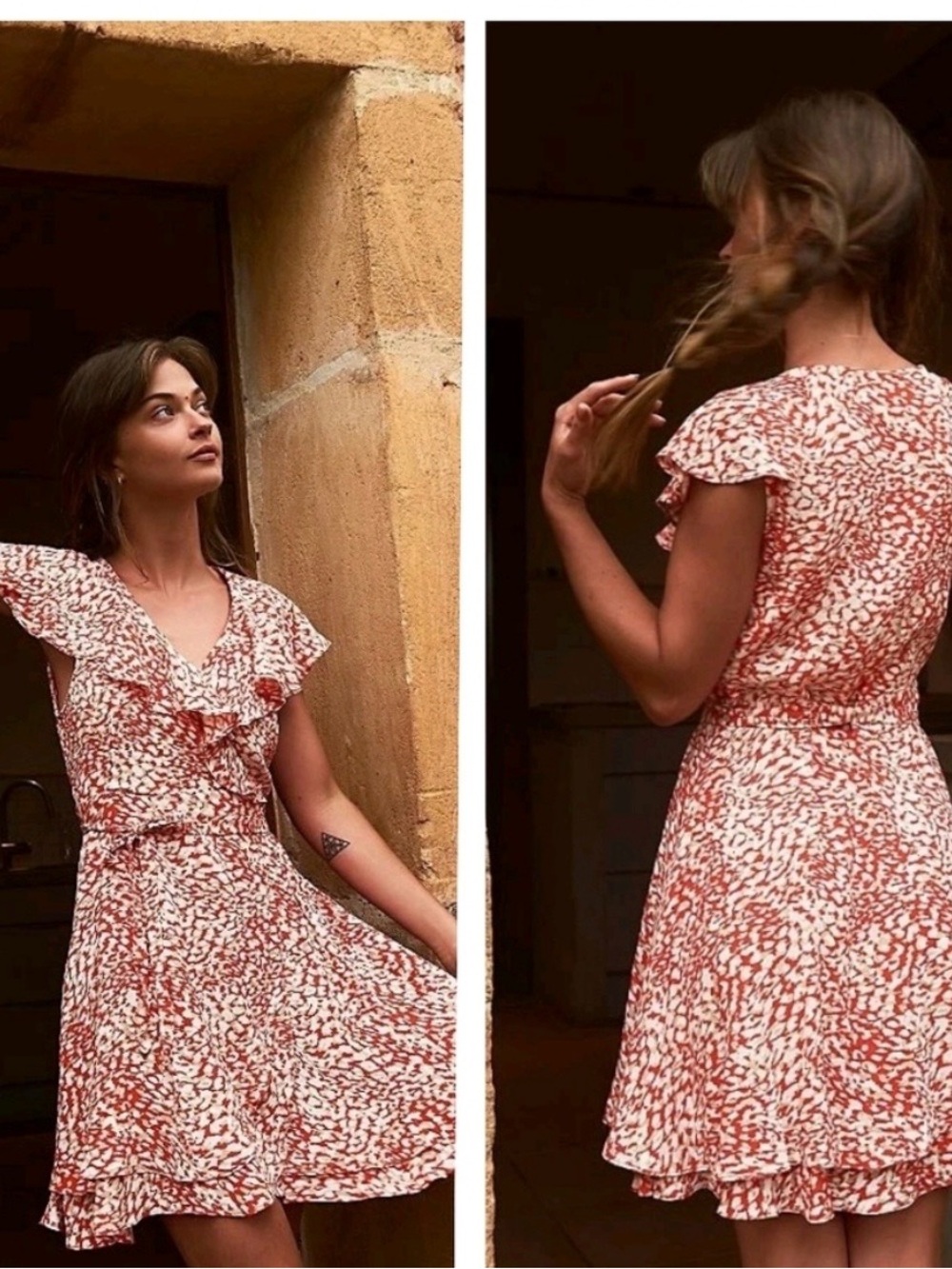 Free People Coral-Print Wrap Mini Dress - Picture 2 of 4